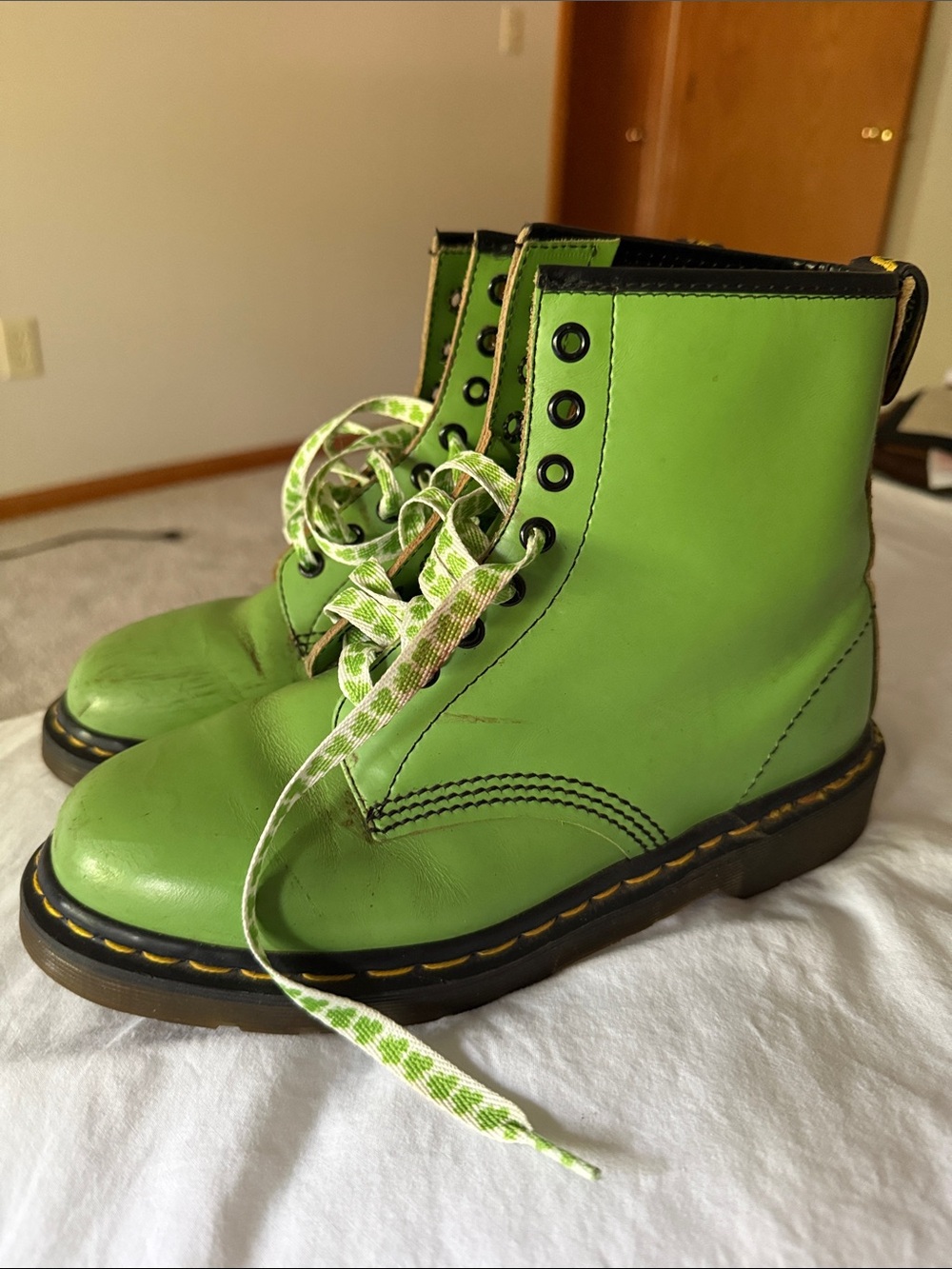 Vintage Doc Dr. Martens Lime Green Lace-Up Boots
